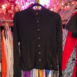 jamie sadock Black Cable-Knit Button-Up Sweater